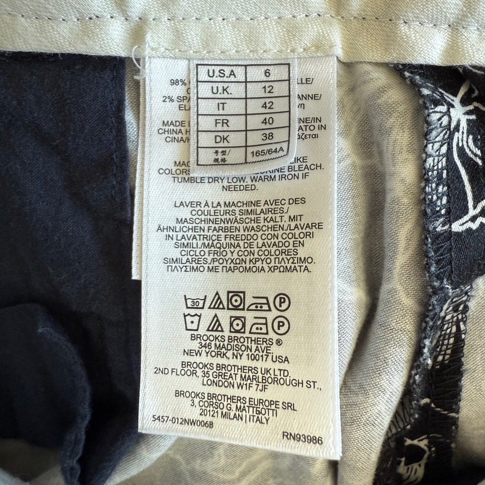 Brooks Brothers Natalie Fit Black White Floral Ankle Crop Stretch Pants WM 6 EUC - Picture 5 of 11